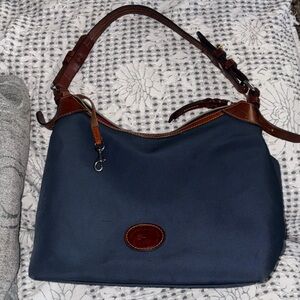 Dooney and Burke Erica Blue Leather Trim Shoulder Bag